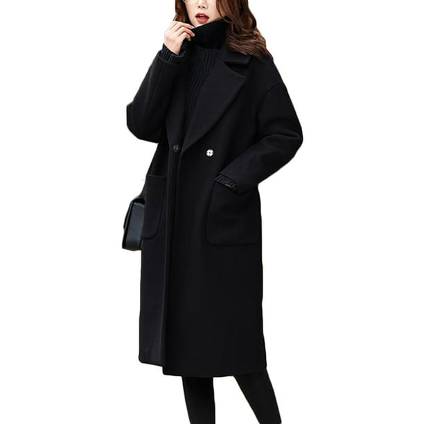 Women Winter Warm Wool Lapel Trench Parka Long Overcoat Straight Coat Jacket